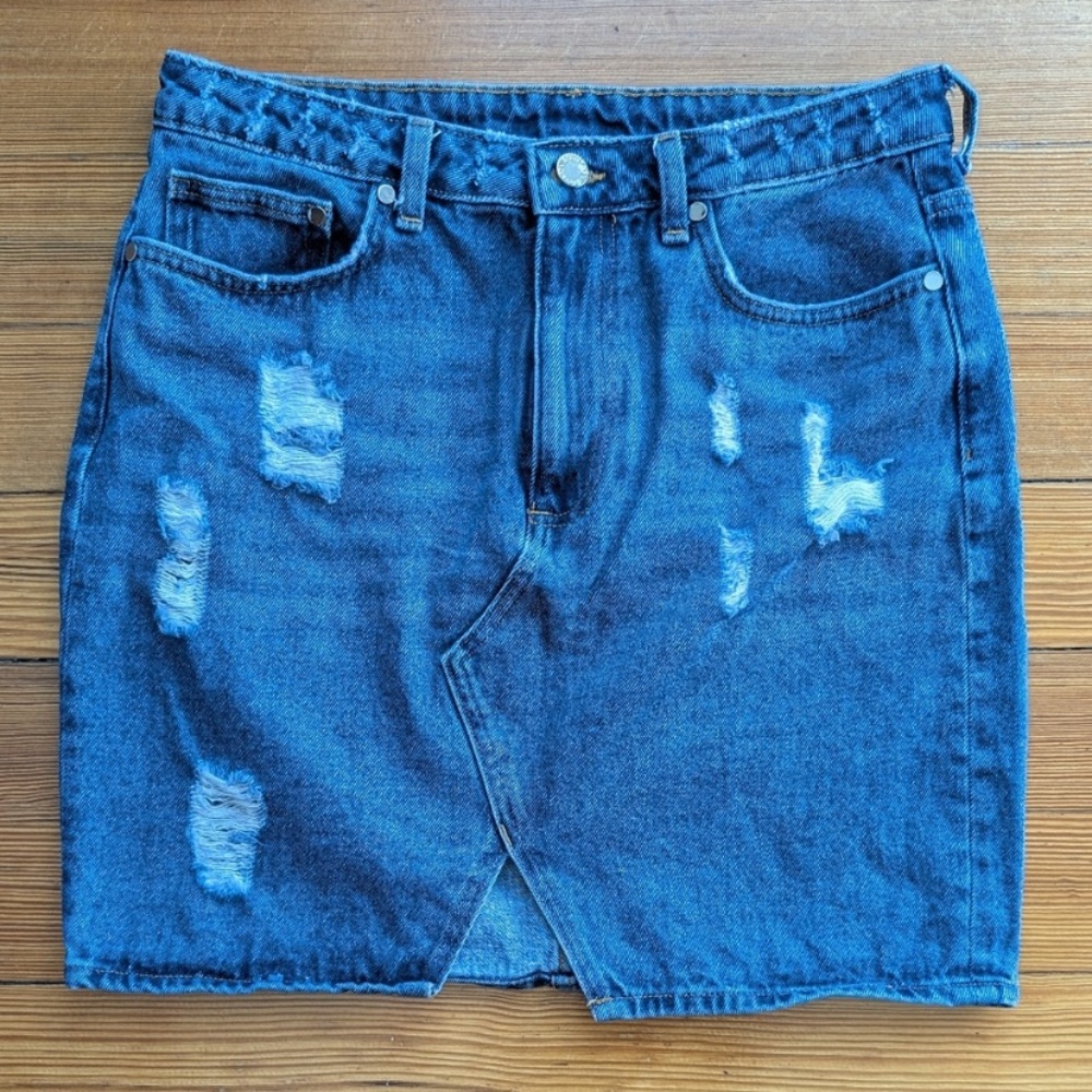 Distressed Denim Skirt
